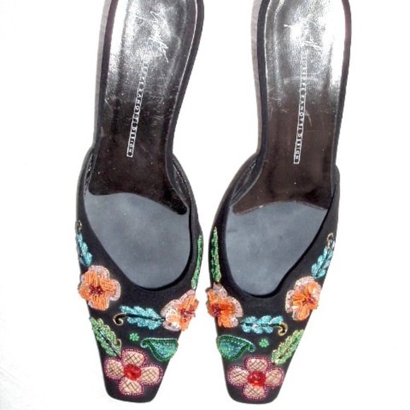 GIUSEPPE ZANOTTI VICINI BEADED FLORAL mules kitten heels slides 9.5 - Picture 3 of 13